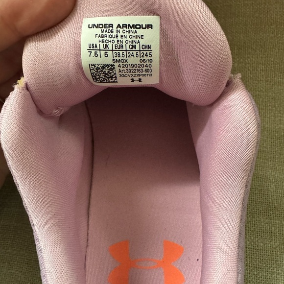 Under Armour Kids' Vibrant Orange and Lavender Sneakers - Picture 5 of 6